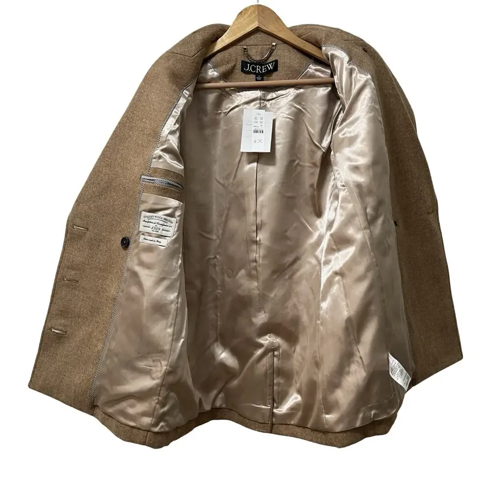 J Crew Womens Melton Wool Double Breasted Classic Peacoat Coat Size 4 Soft Brown